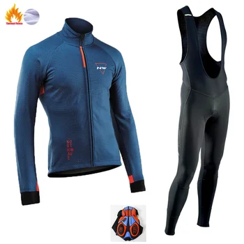 

2019 Pro NW Men Long Sleeve Cycling Clothing Ropa Ciclismo Invierno Hombre Winter Thermal Fleece Cycling Jersey Bib Pants Set
