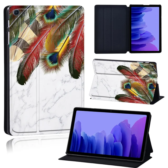 Tablets Case for Samsung Galaxy Tab A7 10.4 Inch 2020 T500/T505 Printed Feather PU Leather Tablet Stand folio Cover+ Free Stylus 19.pheasant feather