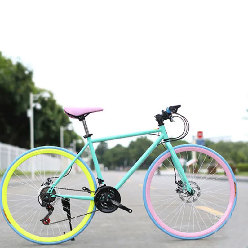 New Cool Road Bike Fixed Gear 26 Inch Speed Double Disc Brake Luminous Bright Adult Student Bicycle Man and Woman
