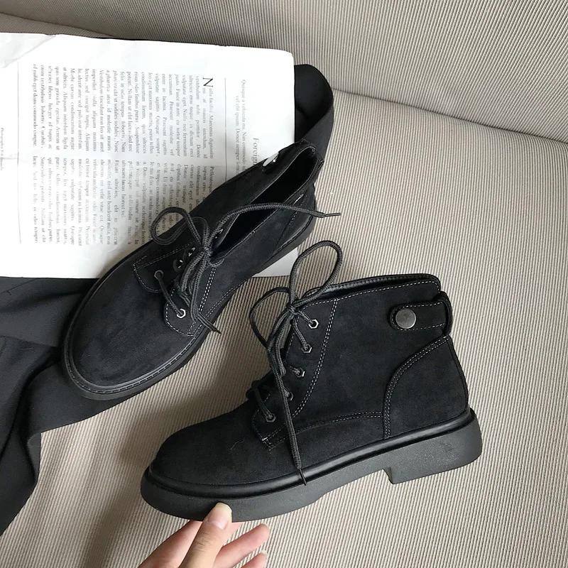 

New Style 2019 Winter Suede Martin Boots Women's Significantly Higher Short Boots Chunky Heel Thick Bottomed Online Celebrity Fa