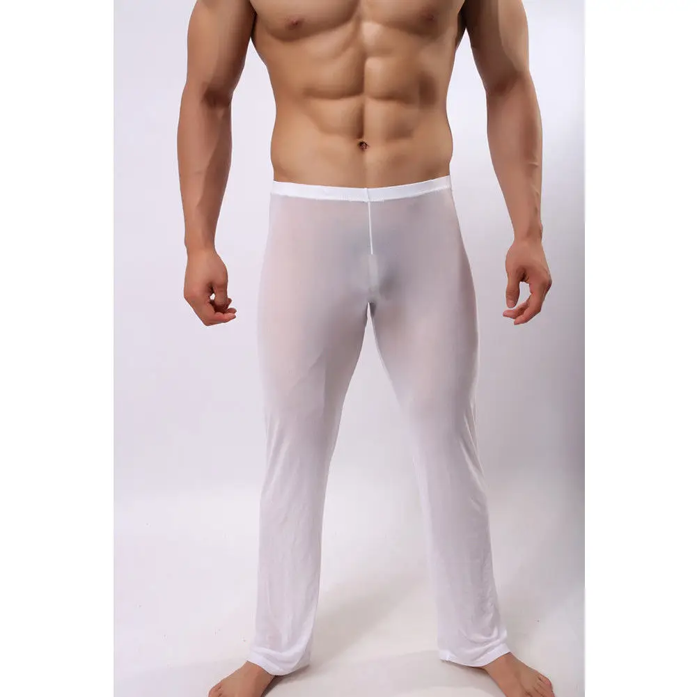 Hiriginr Men's Sexy Soft Mesh Sheer See-through Stretch Pants Trousers Sleepwear Hot Transparent Men Pants Homewear mens plaid pajama pants