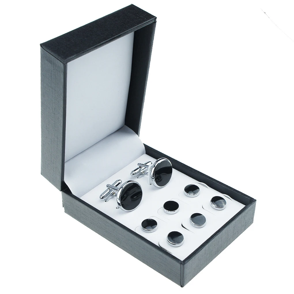 

2019 NEW 8PCS/Set Retro Round Shape Drop Oil Cufflinks Stud Plated Geometric Sleeve Cuff Button Shirt Jewelry Gifts