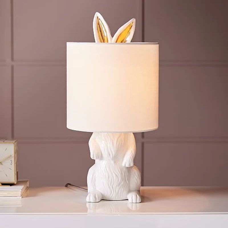 buy American Simple Cute Masked Rabbit Table Lamp Led White Nordic Creative Novelty Desk Lamps Girls Bedroom Lights Kids Room Study