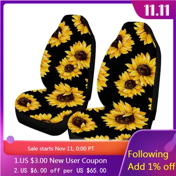 

Car Front Seat Covers All-Inclusive General Exclusively for Sunflower Flower Print seat cushion universal accessories 2 pcs