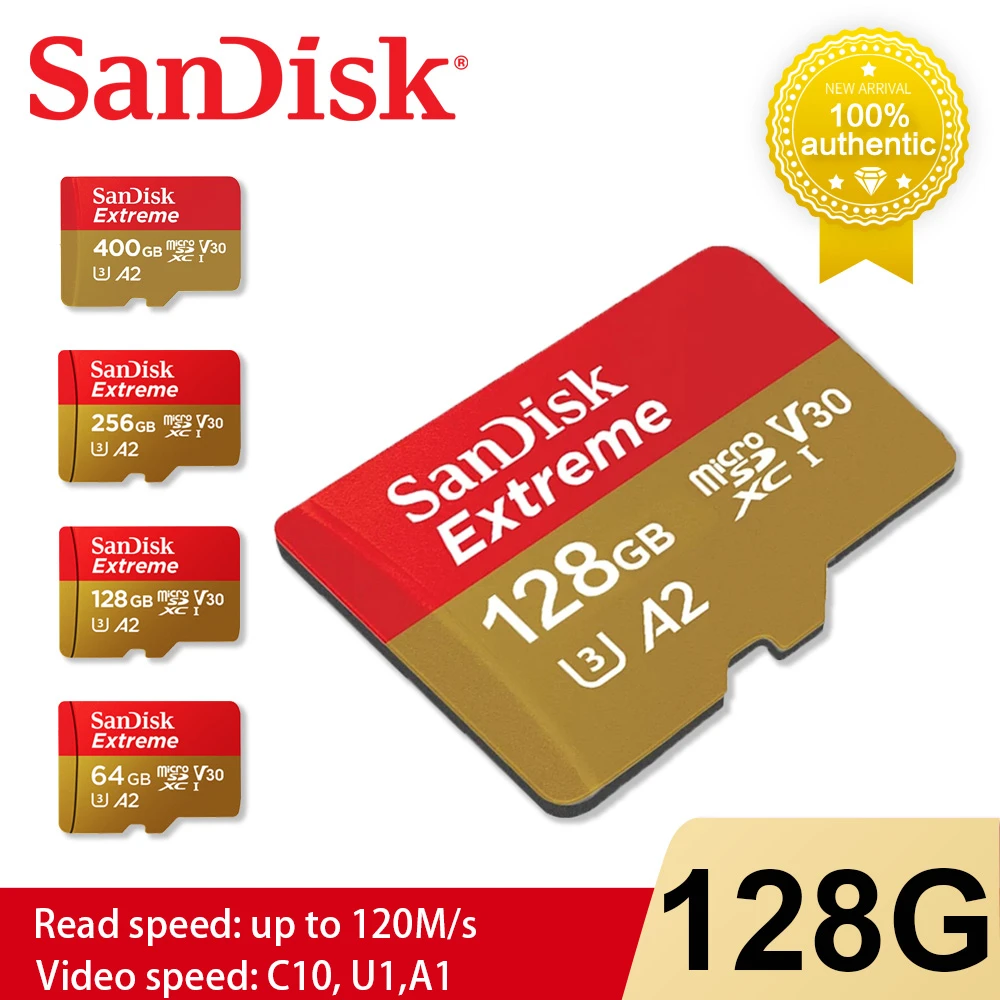 SanDisk Memory Card 128G Extreme MicroSDXC UHS-I Card 400G 512GB 256G 32GB 1T U3 V30 for Sports Camera Drone Micro SD Card biggest sd card