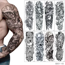40 Designs Waterproof Temporary Tattoo Stickers Full Arm Large Skull Old School Tatoo Stickers Flash Fake Tattoos for Men Women