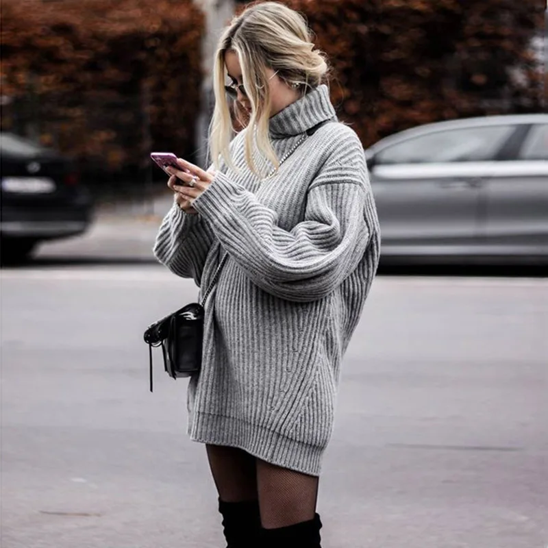 Vefadisa зимний прочный фонарь рукав свитер водолазка пуловер свитер Повседневный вязаный свитер женский черный серый QYF767