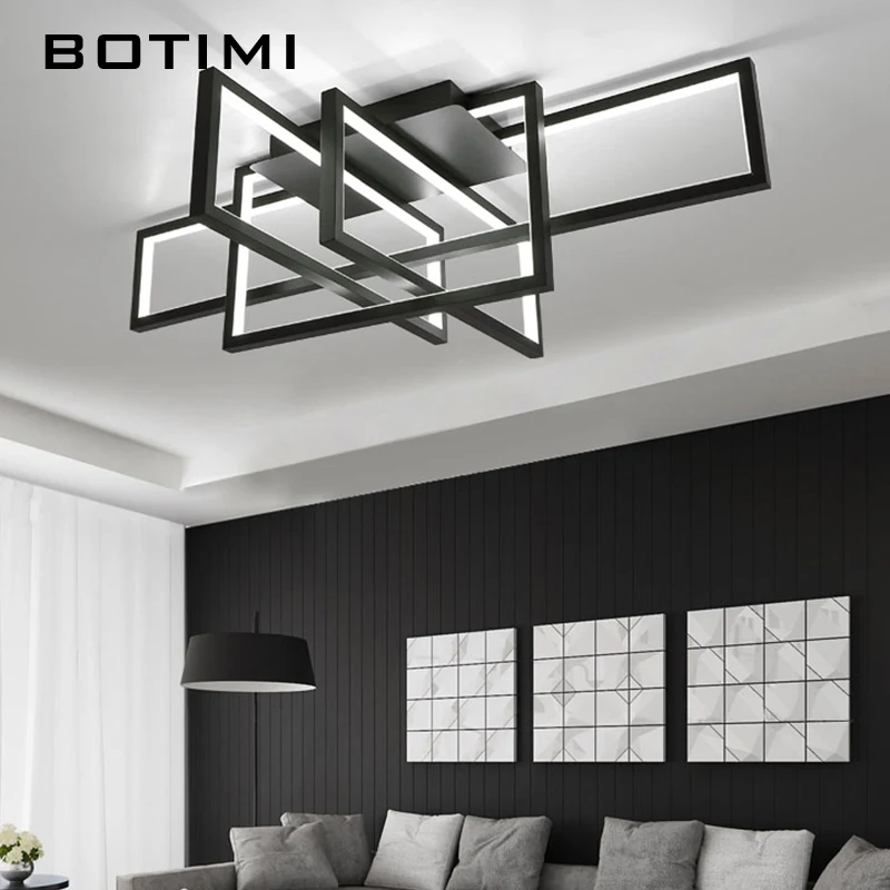 

BOTIMI Modern Square LED Ceiling Light For Living Room Black Geometry Bedroom Lighting Surface Mounted Corridor Home Lightings