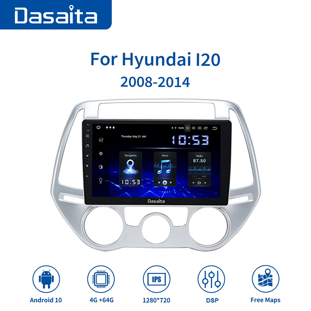 Dasaita 9 &quotAndroid 10 0 автомобильное радио с Bluetooth и GPS плеер для Hyundai I20 2008 2009 2010 2014 4 Гб 64
