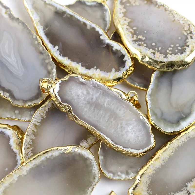 Luuixv богемный Натуральный Камень Геометрическая подвеска-ожерелье для женщин мужчин винтажный красочный золотой свитер ювелирные изделия с цепочкой - Окраска металла: 1PCwhite-no chain