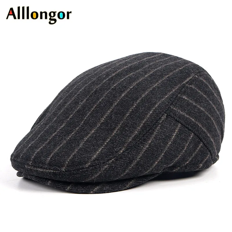

High Quality Beret Hat Men New Autumn 2020 Winter Thick Warm Vintage Striped Print Ivy Newsboy Flat Cap Dad Hats Dropshipping