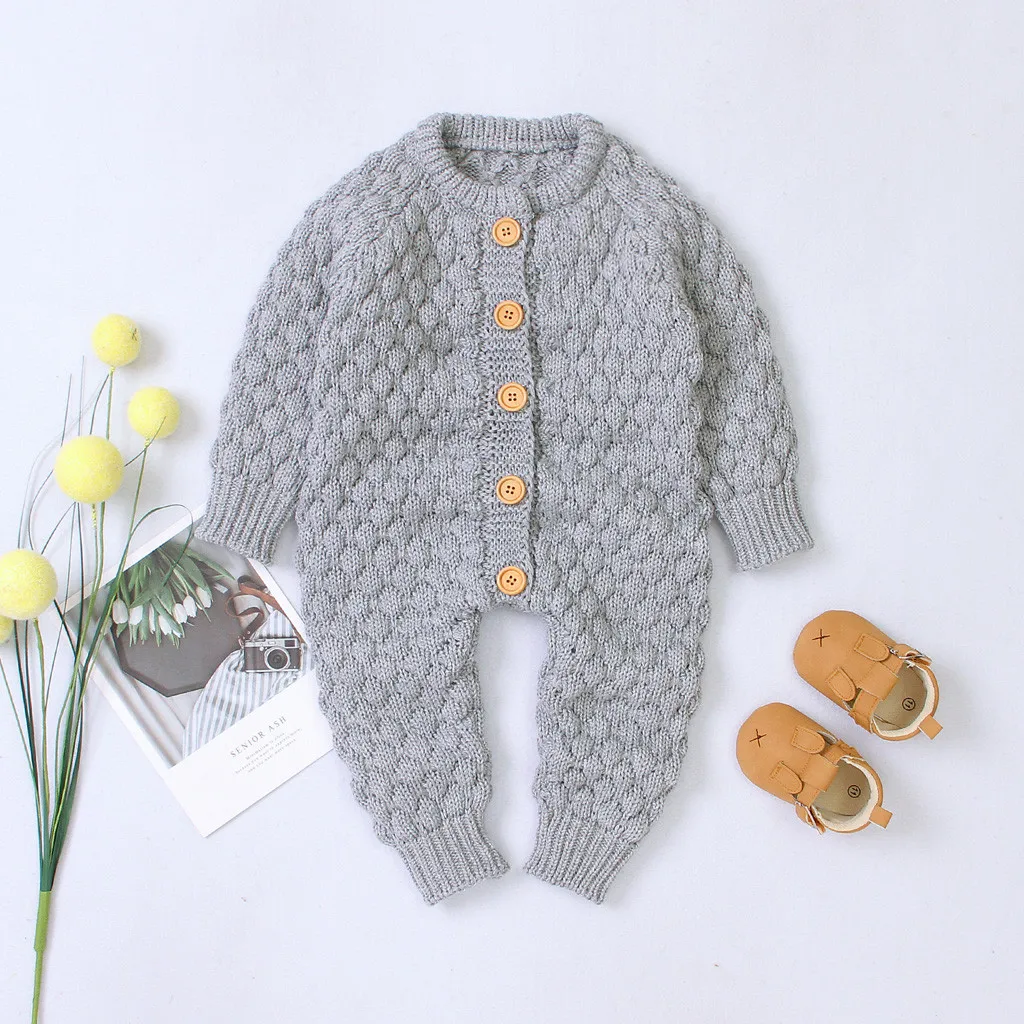 3M-2year Newborn Clothing Baby Boy Girl Winter Button Sweater Knitted Jumpsuit Romper Warm Outfits ropa recien nacido Toddler