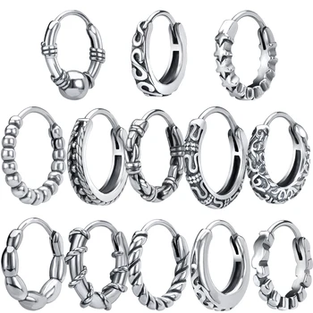 ZS Punk Hoop Earrings for Man Stainless Steel Simple Round Circle Hoop Earrings Rock Roll Mens Hip Hop Jewelry