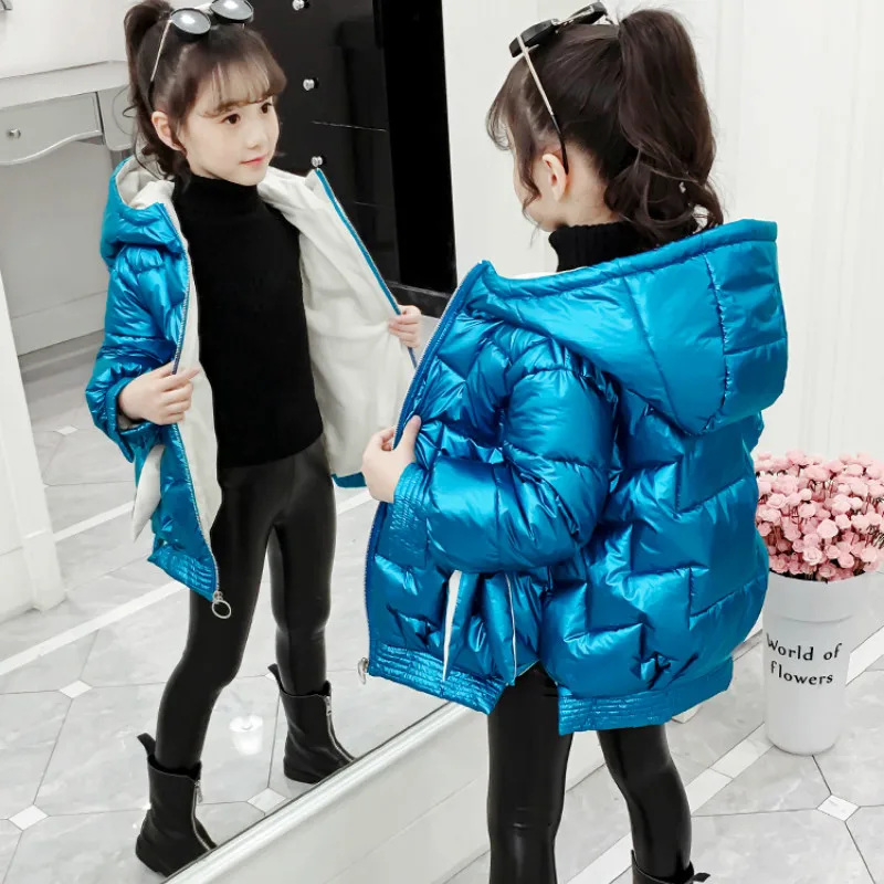 

Girls Winter Coats Bright Color Jacket Children Warm Parkas 2022 New Kids Hooded Outwear Toddler Windproof Clothing for 3-12year
