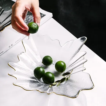 

Light Luxury Irregular Glass Fruit tray Restaurant Creative Phnom Penh Salad Bowl Simple Snacks Dried Fruit Plate 29.2cm