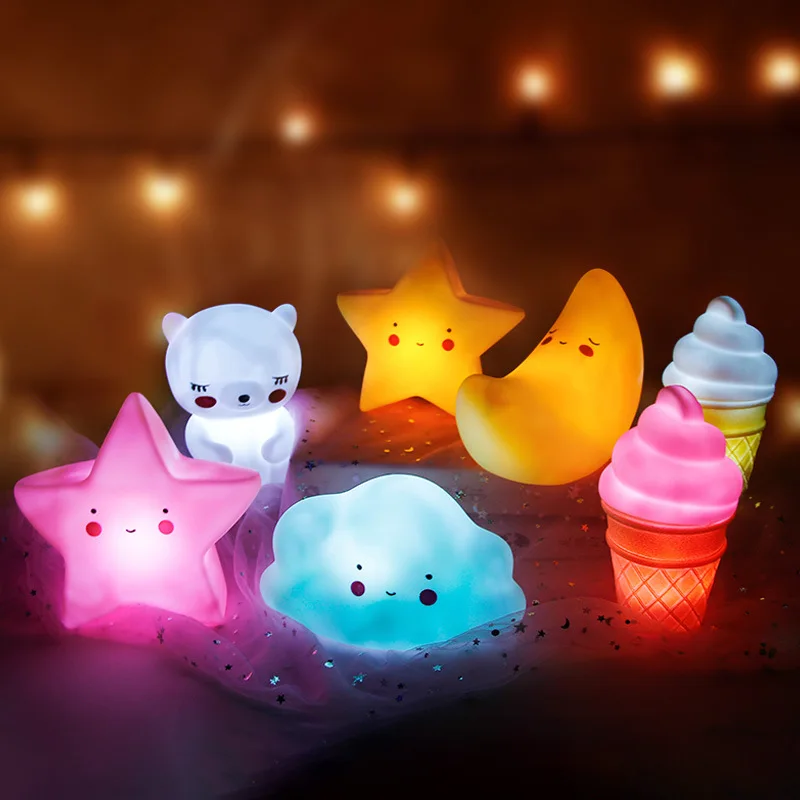 Baby Night Light LED Cartoon Lamp Stars White Clouds Ice cream Mood Lights Children Kids Gift Glow Toy Bedroom Decor Lamps | Лампы и