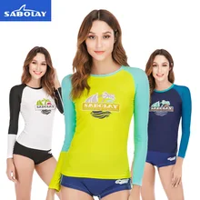 SABOLAY женская рашгард одежда для плавания с длинным рукавом спортивный топ для серфинга Топ цветной блок купальник велосипед езда Рубашки UPF50+ пляжная одежда J