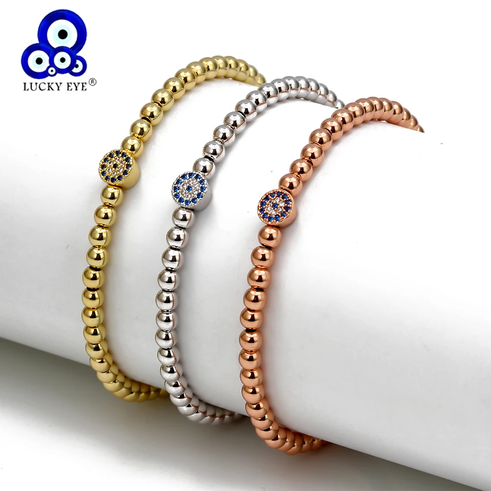 Lucky Eye Micro Pave сглаза плетеный браслет-талисман Веревка Цепь розовое золото серебро цветный бусины браслет подарки для женщин мужчин EY6728
