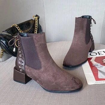 

2020 Autumn Early Winter Shoes Women High Heels Boots Fashion Ladies Ankle Boots Woman Square Heel 4.5cm A2794