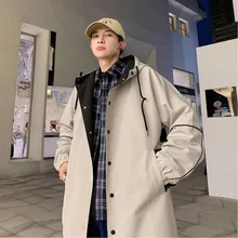 Ветровка мужская мода контрастный цвет Повседневная с капюшоном длинное пальто Мужская Уличная дикая Свободная куртка мужские пальто большой размер M-5XL