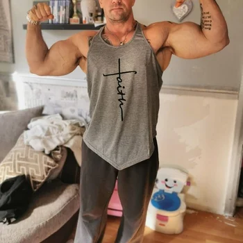 Gym Tank Top Men Letter Printing Faith Shirt Fitness Clothing Mens Summer Sports Casual Slim Graphic Tees Shirts Vest Tops 6