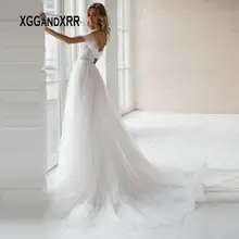 Простое пляжное свадебное платье милое с открытыми плечами сексуальное с открытой спиной со шлейфом белое торжественное платье размера плюс платье невесты