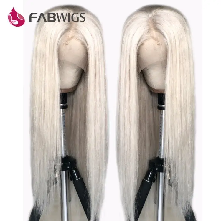 Fabwigs 180% Плотность пепельный блонд кружева спереди человеческих волос парик с Омбре блонд прозрачный парик фронта шнурка предварительно сорвал волосы remy 13x4