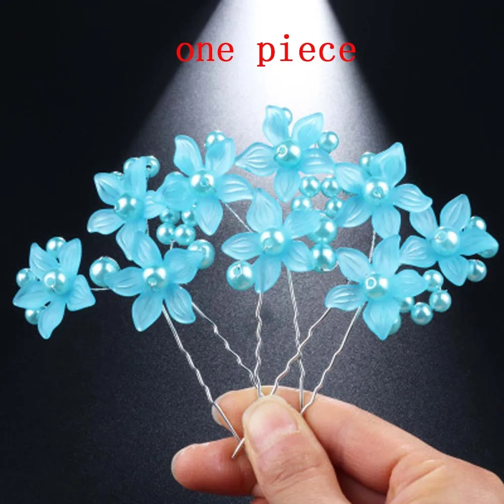 1PC blue 1/5 шт. роскошная девушка Свадебный ободок с жемчужинами Шпильки с украшениями в виде кристаллов и цветов Заколки для волос невесты женские аксессуары для волос заколка для волос - Цвет: 1PC blue