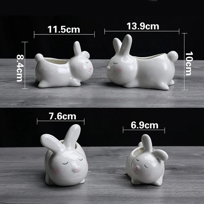 Set of 2 pieces Bunny shaped ceramic flowerpot Mini Rabbit porcelain flower plant pot for Desktop Home Garden decoration