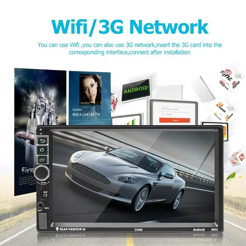 SWM 8802 2 Din автомагнитола " сенсорный экран Android 7,1 автомобильный MP5 плеер gps Bluetooth навигация WiFi 3g USB FM HD видео мультимедийный плеер