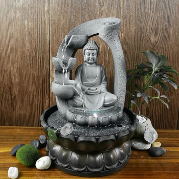 Buddha Tabletop Fountain Indoor LED Lights Desktop Bedroom Water Fengshui Waterfall Feature Farmhouse Home Office Decor 1