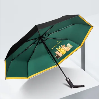 

Girl Automatic Umbrella Rain Ladies Three Folding Umbrella Black Coating Woman Sun Umbrellas Female Parasol UPF50 Gifts Paraguas