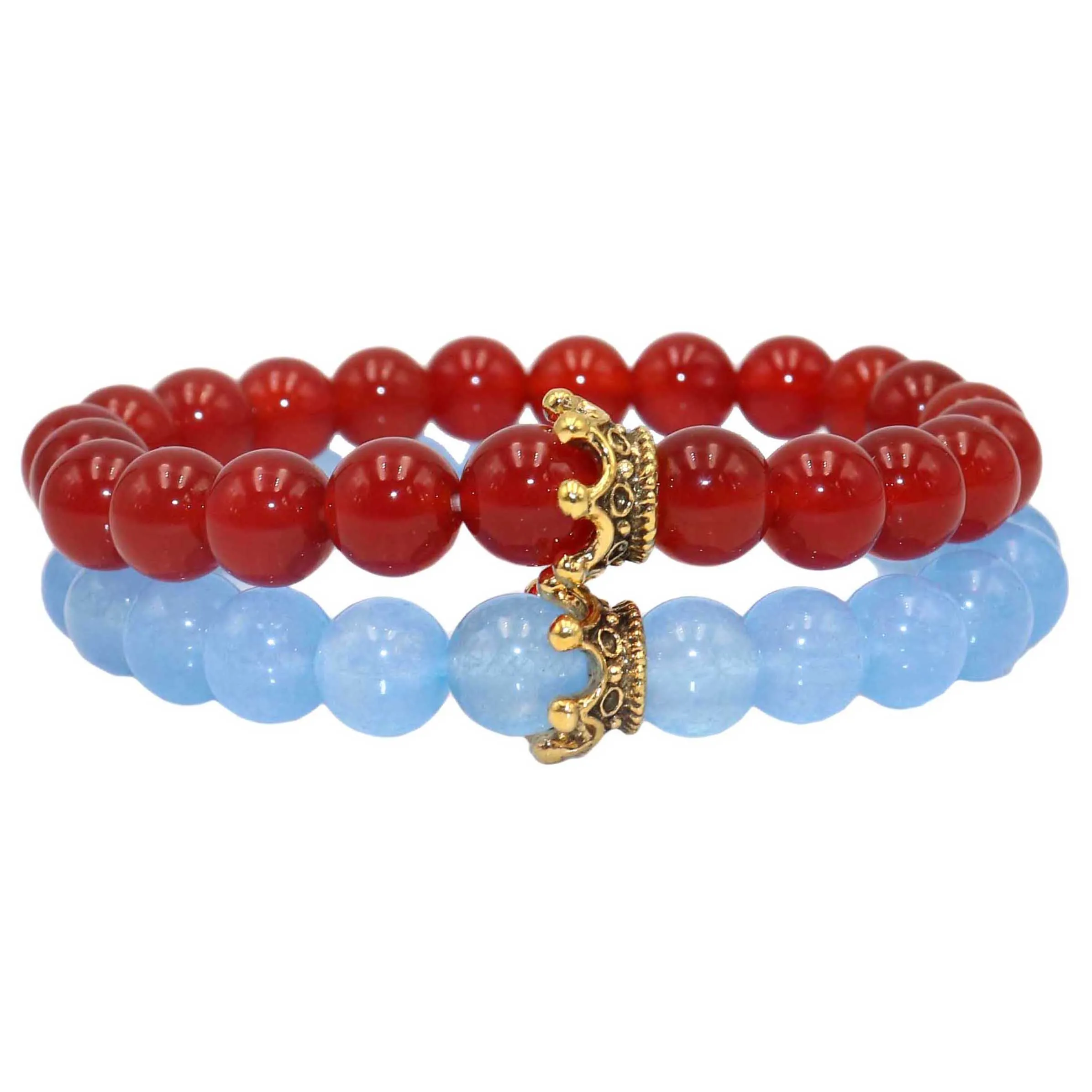 Hot 8MM Natural Stone Bracelet For Men Fashion Luxury Antique Crown Agates Pearl Couple Bracelets Gift Jewelry Male | Украшения и