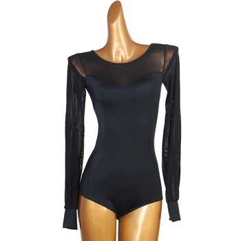 

Latin Dance Costumes Female Long Sleeve See-Through Black Practice Tops Ballroom Dance Competition Dress Salsa Jumpsuit DQL3460