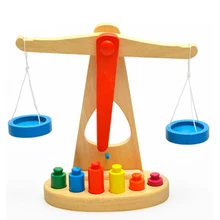 Wooden New Balance Scale Toy Montessori Educational Toy With 6 Weights For Kids baby A27#NO