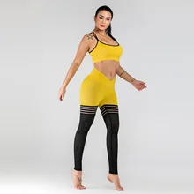 Новейший стиль Новая мода выдалбливают полосой пэчворк женский спортивный костюм дышащие женские спортивные наборы Тонкий комплект из 2 предметов