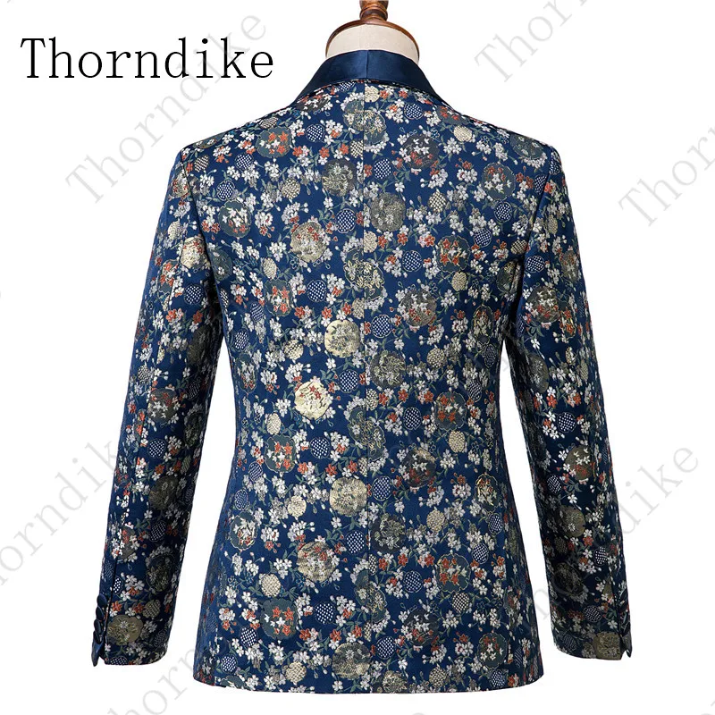 Костюм с цветочным принтом Thorndike(куртка+ жилет+ брюки) Мужская шаль с отворотом Ретро Мужские костюмы Выпускной, свадьба жених певица костюм Hombre