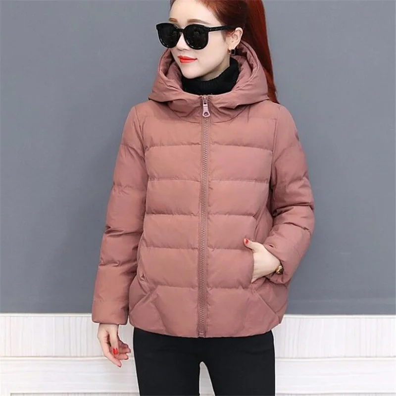 여성용 짧은 후드 코튼 재킷, 가을 겨울 파카 코트, 방풍 따뜻한 외투, 단색 패딩, 4XL, 5XL 지퍼 코튼 재킷 