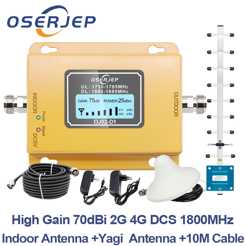 GSM LTE 1800 LCD 70dB 2g 4g Cell Phone Signal Repeater DCS 1800MHz Mobile Amplifier Booster + Yagi /Ceiling Antenna | Мобильные
