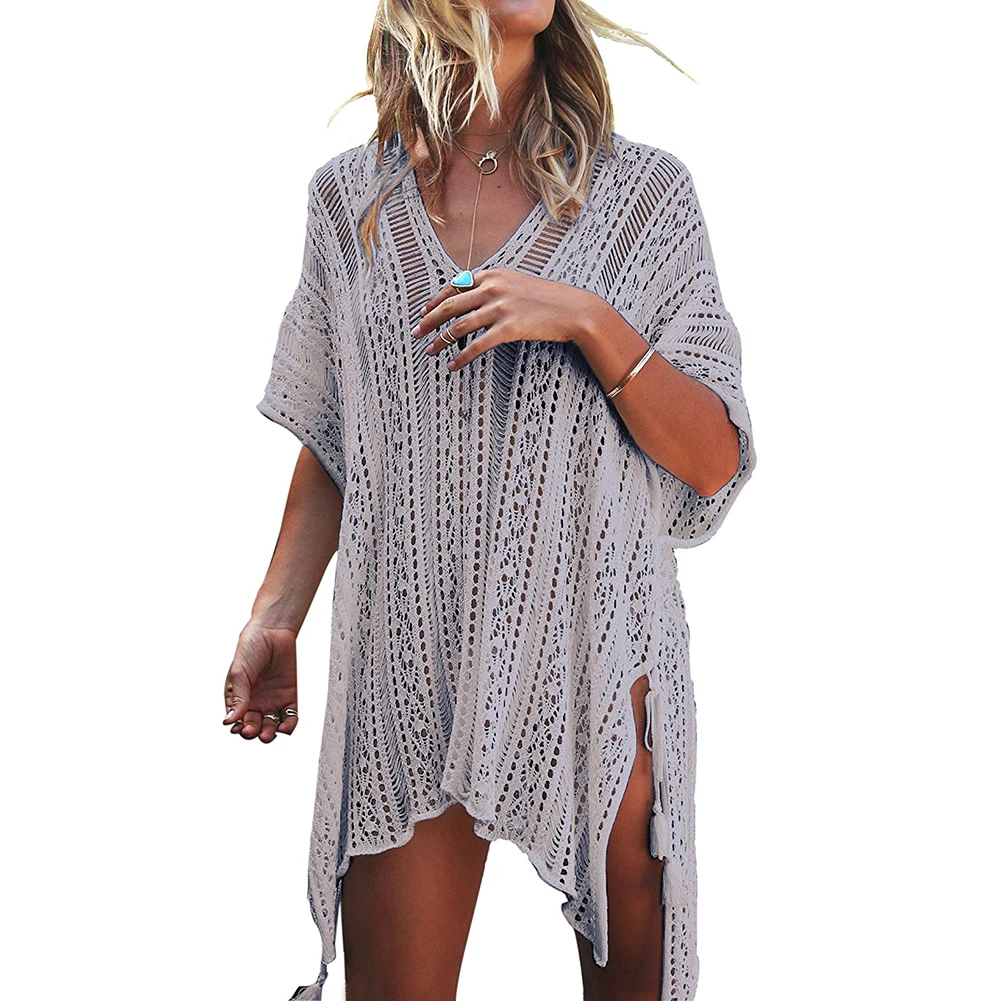 mesh bikini cover up Fashion Women Short Sleeve Cover Up Ladies Beachwear Swimwear Bikini Cover Up Kaftan Summer Tassels Dress Boho Swimwear Dress sheer bathing suit cover up Cover-Ups