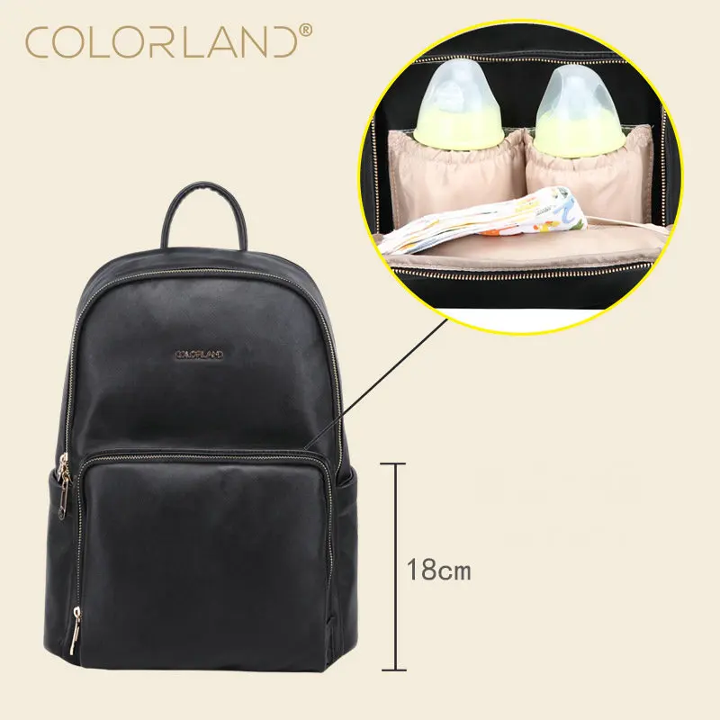 

COLORLAND PU Leather Baby Bags Waterproof Larger Diaper Bag Organizer Nappy Bags Fashion Mother Maternity Bag For Baby Care