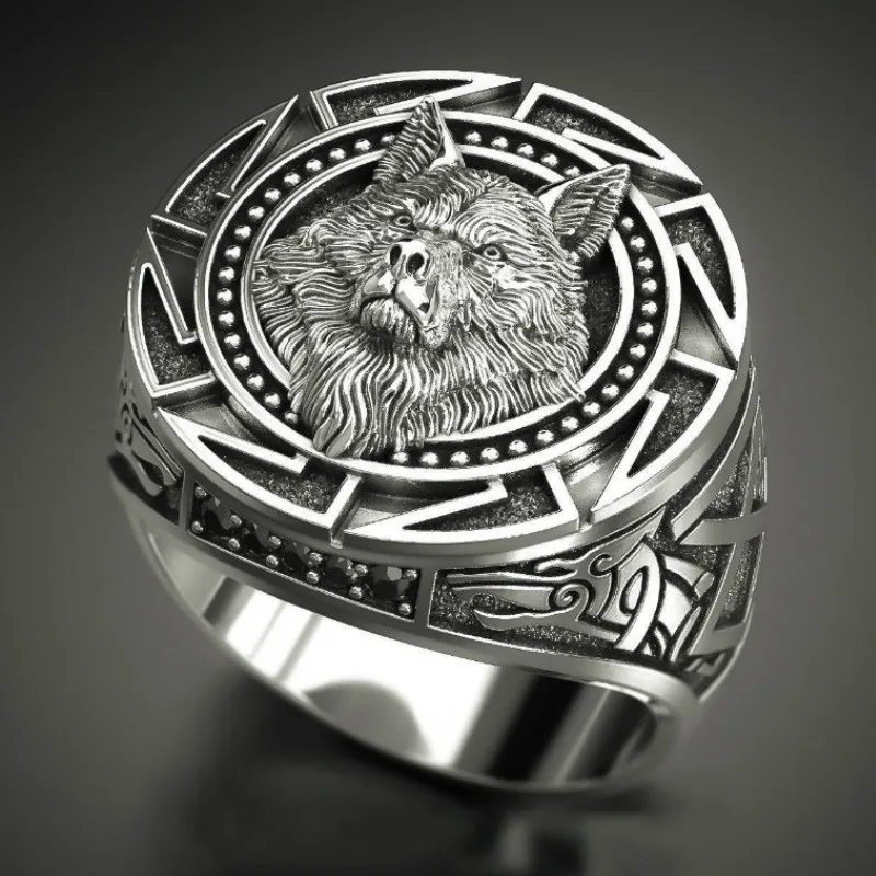 Men's Ring Wolf-Head Totem Viking Thai Silver 925 Vintage Nordic Warrior Mythology Men's Ring Wolf-Head Totem Viking Thai Silver 925 Vintage Nordic Warrior Mythology