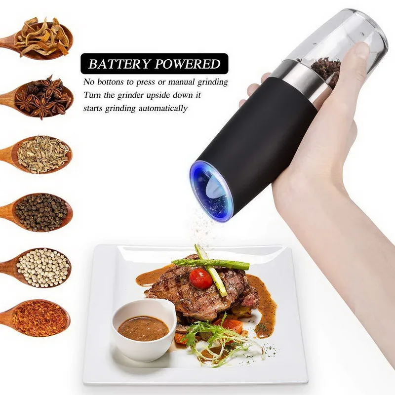 

Electric Pepper Spice Grinder Automatic Creative LED Electric Black Salt Ceramic Mills Seasoning Spice Grinder Kitchen Gadgets