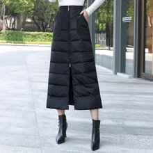 Длинная юбка JUAY KALA, зимняя, размера плюс, мягкая, средней длины, юбка на молнии, цельная, пуховая, хлопковая юбка, кожаня юбка