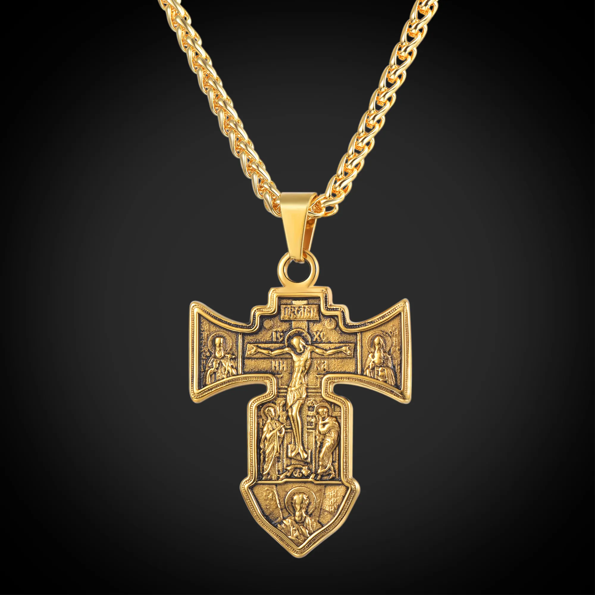 

Gift Vintage Cross Pendant Christian Jewelry stainless steel/18K Gold Plated orthodox cross Catholic Necklace CP553