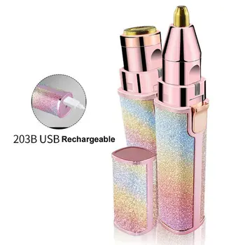 

2 In 1 Lips With LED Lights Eyebrow Razors Nose Ear Body Painless Lady Epilator Hair Remove Electric Trimmer USB Rechargeable