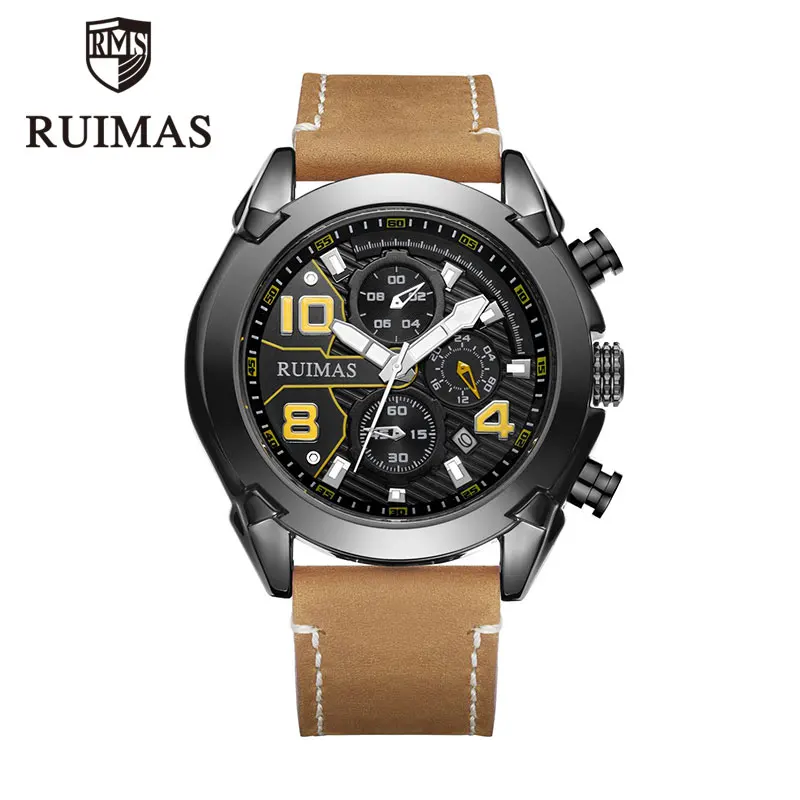 RL551G-BK-1 RUIMAS, мужские часы, Роскошные, Лидирующий бренд, кварцевые, спортивные часы, мужские наручные часы, водонепроницаемые, с хронографом, деловые, мужские, Relogio Masculino - Цвет: RL551G-BK-1