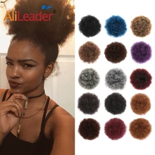 AliLeader, 8 дюймов, фиолетовые короткие волосы, синтетические волосы на заколках, пучок волос, слоеные, афро кудрявые, шнурок, конские хвосты для черных женщин