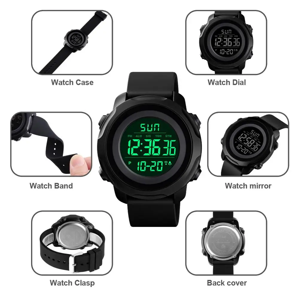 SKMEI Brand Men Sports Watch Fashion Electronic Watch Waterproof Countdown Watch Women Casual Watches Clock Montre Homme
