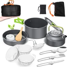 

Outdoor Camping Cooking Set Frying Prying Pan Pot Kettle Soup Spoon Bowl Bamboo Shovel Cookware Kit For Travel Hiking Picnic